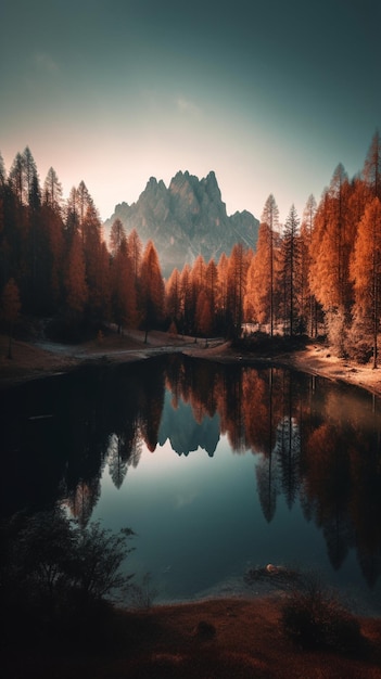 Un lago con una montagna sullo sfondo