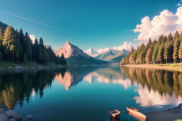 Un lago con una montagna sullo sfondo