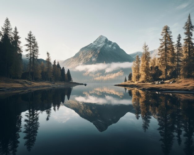 un lago di montagna circondato da alberi e montagne