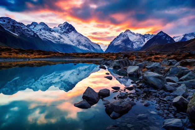 Un lago di montagna con le montagne sullo sfondo