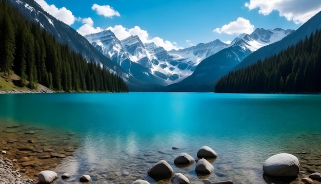 un lago di montagna con una montagna sullo sfondo