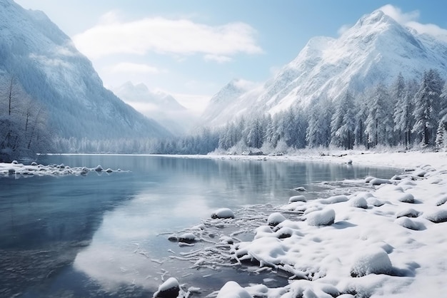 Un lago ghiacciato in montagna