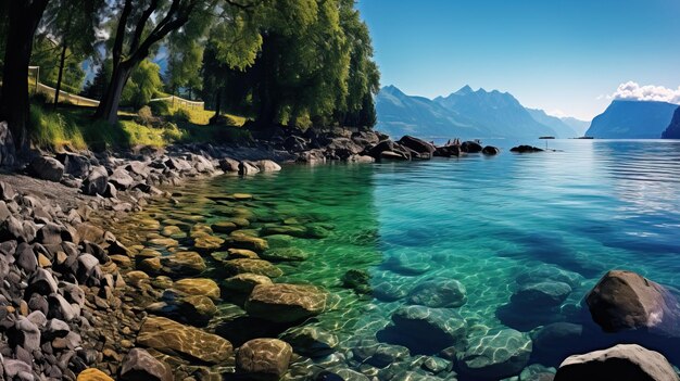 Un lago in Svizzera Un paesaggio incredibilmente bello e tranquillo