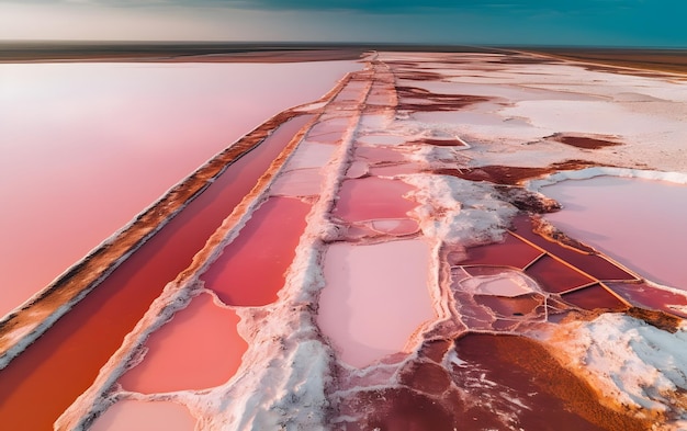 Un lago salato rosa con sopra la parola sale