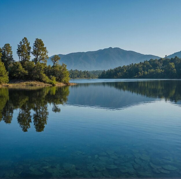 Un lago sereno che riflette il cielo blu nella Giornata Mondiale dell'Acqua