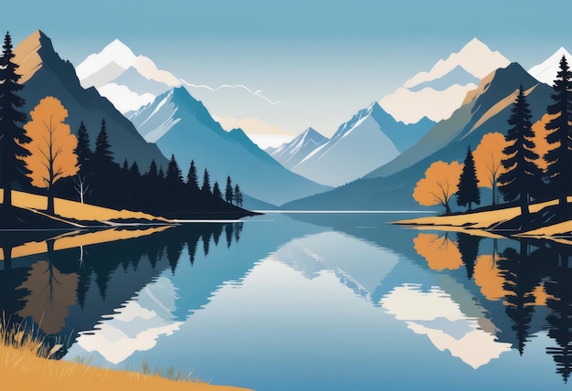 Un lago tranquillo circondato da montagne