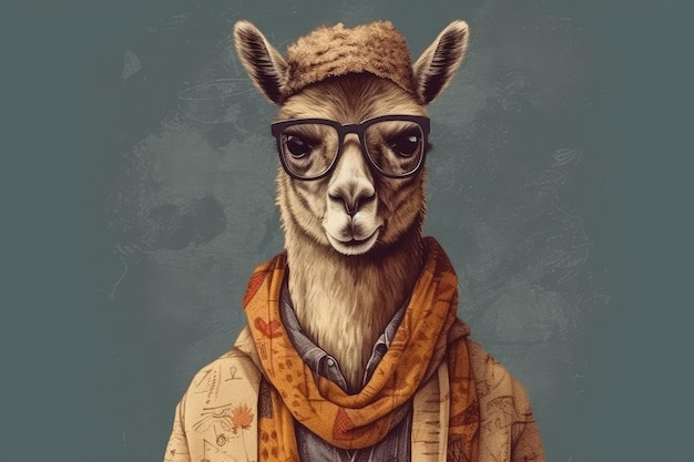 Un lama che indossa una sciarpa e occhiali immagine ad alta risoluzione 4K