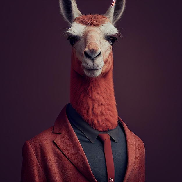 Un lama con una camicia rossa e una cravatta rossa