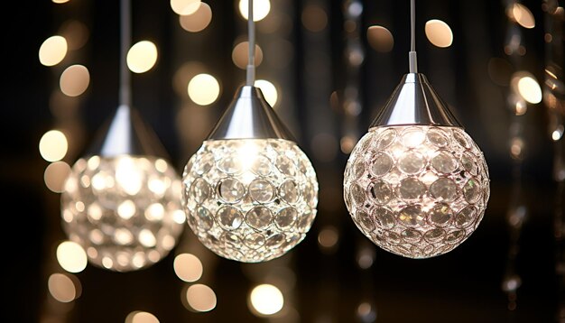 Un lampadario di cristallo luminoso illumina l'interno di una casa elegante e buia generata dall'AI