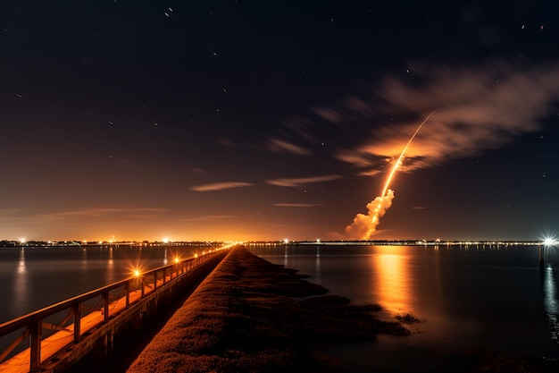 Un lancio di razzi con le stelle nel cielo