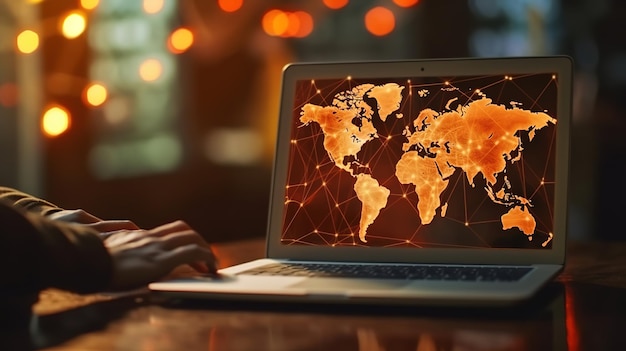 Un laptop con una mappa del mondo sullo schermo