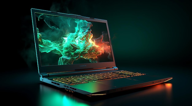 un laptop nero con effetti neon AI generativa
