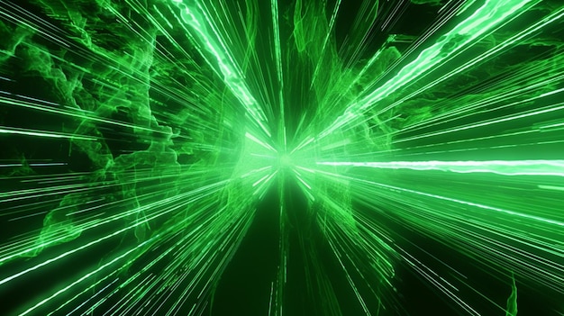 Un laser verde è mostrato su uno sfondo nero