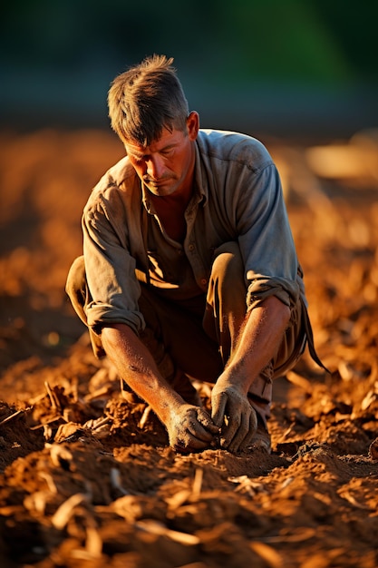 Un lavoratore agricolo laborioso che coltiva