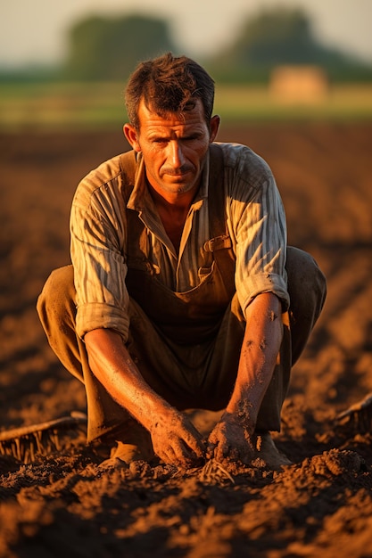 Un lavoratore agricolo laborioso che coltiva