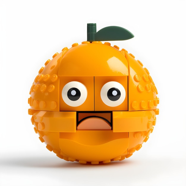 Un lego arancione con una faccia che dice arancione sopra