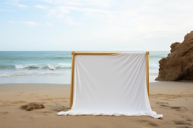 un lenzuolo bianco con scritto "il nome della spiaggia"