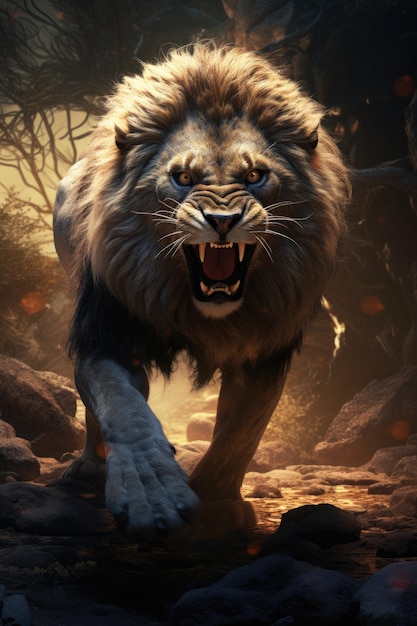 un leone a caccia di cibo