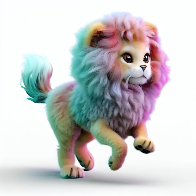 Un leone colorato con una criniera e una coda su cui è scritto "la parola leone".