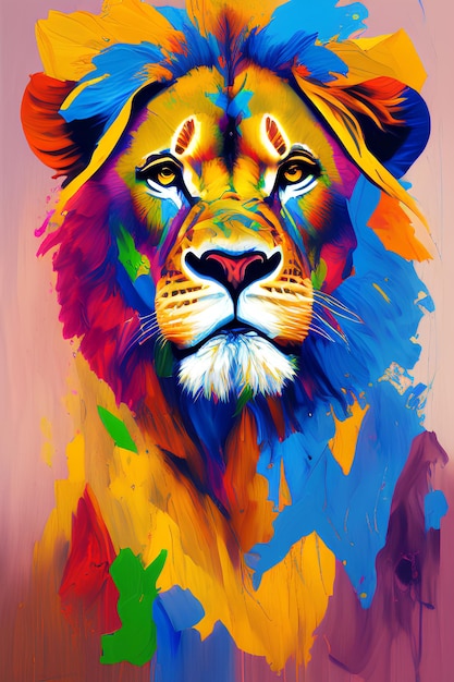 Un leone colorato dipinto dall'artista leone arte, pittura leone, pittura leone, arte leone, arte leone, arte leone, arte leone, arte leone