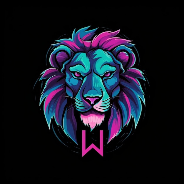 un leone con un disegno rosa e blu