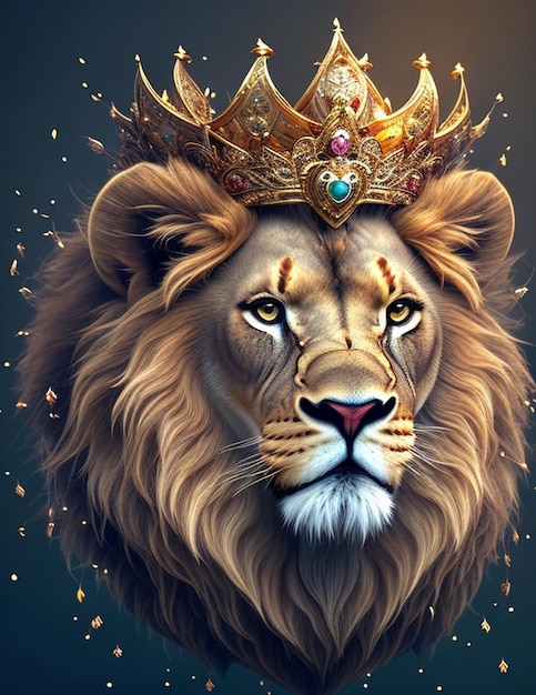 Un leone con una corona in testa