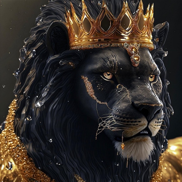 Un leone con una corona in testa