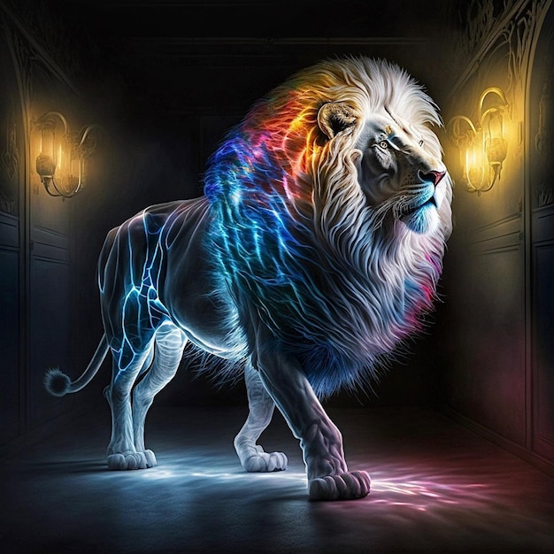 Un leone con una criniera e una luce sopra
