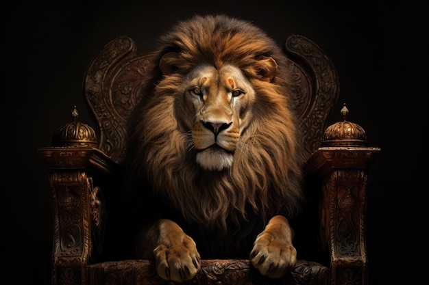 Un leone reale seduto su un trono Ai generativo