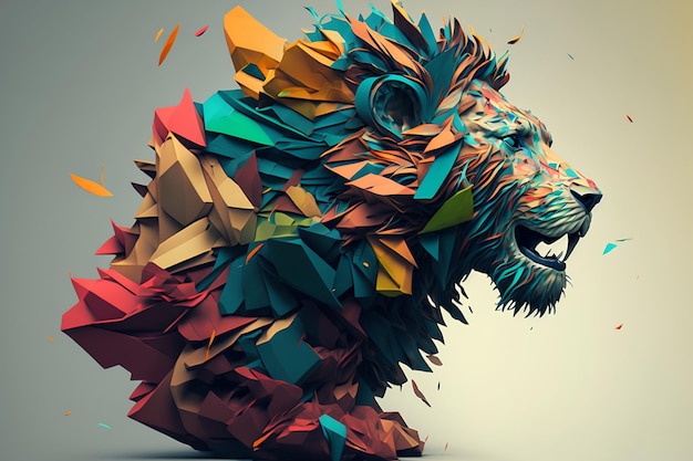 Un leone scultura carta digitale quilling arte illustrazione digitale AI generato