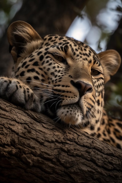 Un leopardo che riposa su un ramo di un albero