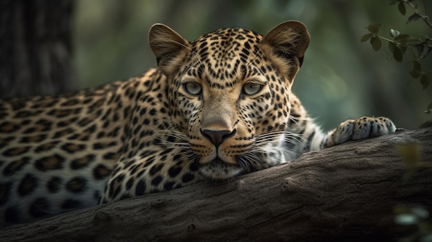 Un leopardo che riposa su un ramo di un albero