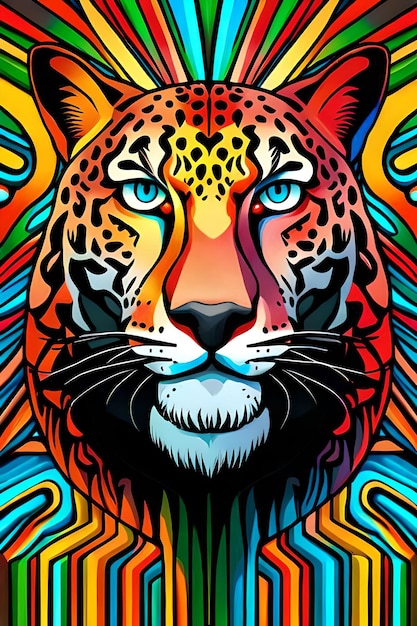 Un leopardo colorato con un motivo arcobaleno.
