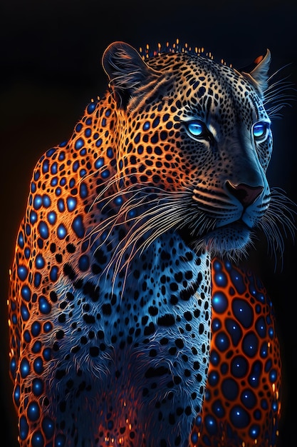 Un leopardo con gli occhi azzurri è un'immagine colorata.