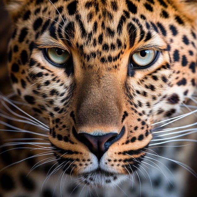 un leopardo con gli occhi azzurri e un motivo bianco e nero.