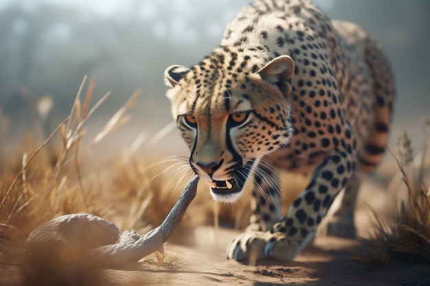 Un leopardo con un topo morto in bocca