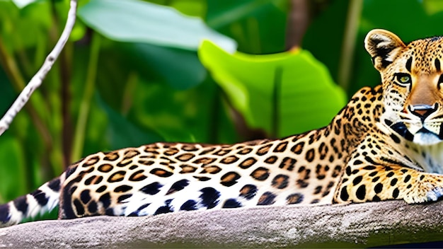 Un leopardo è seduto su un ramo