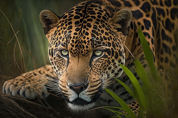 Un leopardo è visto nella giungla.