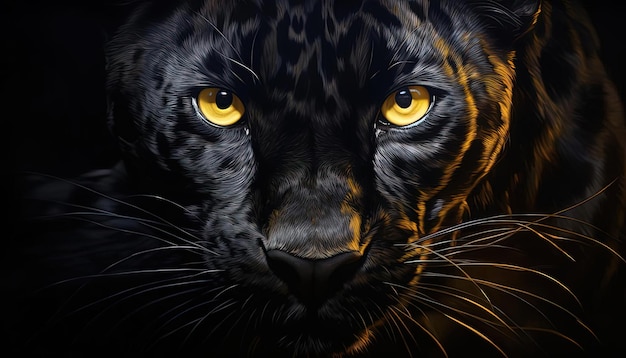 un leopardo nero fissa la telecamera nello stile della fantasia iperrealistica