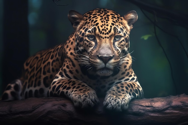 Un leopardo su un ramo nella giungla
