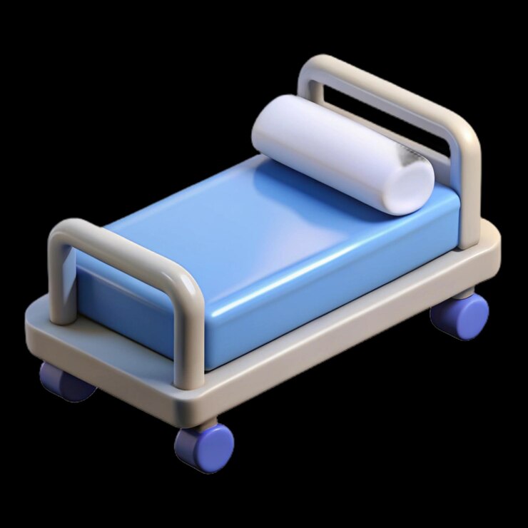 un letto blu con un cuscino bianco