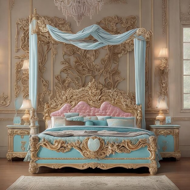 Un letto king size con intagliatura