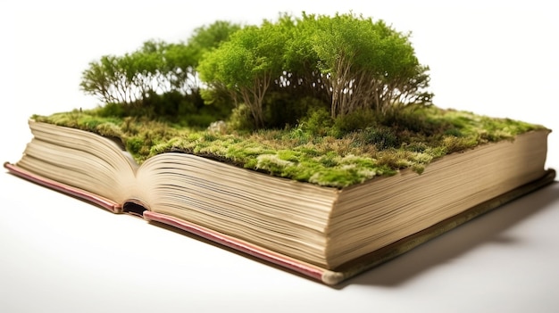 Un libro con alberi in cima