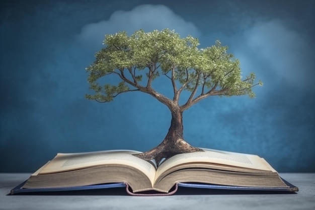 Un libro con un albero che cresce da esso