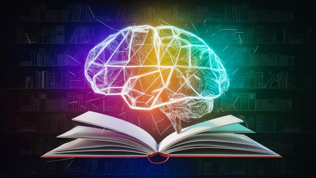 un libro con un cervello sopra e un cervello in cima