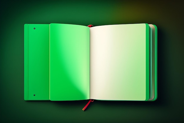 Un libro con una copertina verde che dice "ti amo" sul fondo.