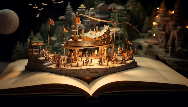 Un libro di storie aperto con l'immagine della storia in cima al libro in 3D