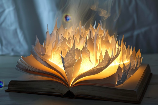 Un libro in fiamme o che emette luce