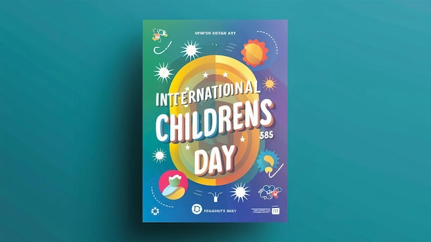 un libro intitolato " Giornata internazionale dei bambini " è su uno sfondo blu