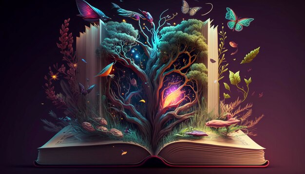 Un libro magico che racchiude storie fantastiche Generative Ai